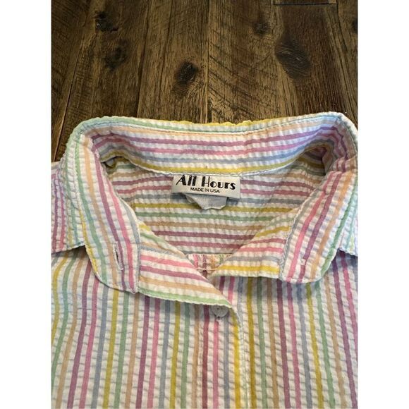 All hours vintage made in USA pastel striped button down top size medium - Picture 4 of 6